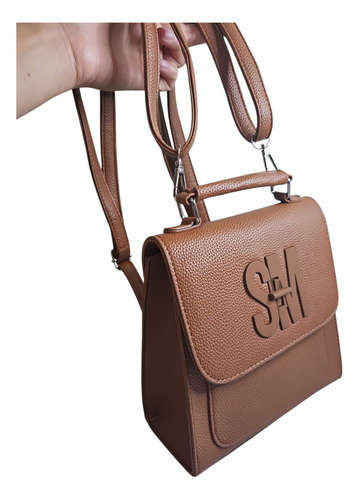 Bolsa De Dama Sm; 2 En 1 Crossbody Y Mochila. Marrón Lisa Níquel Marrón