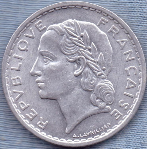 Imagen 2 de 2 de Francia 5 Francs 1949 B * Enorme *