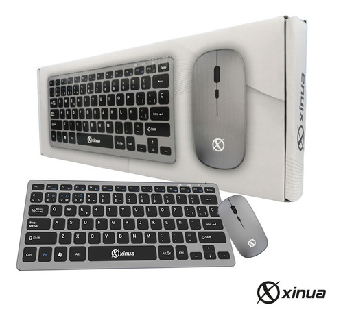 Kit Mini Teclado + Mouse Xinua Km4 Recargable Bluetooth 2.4g Color del mouse Gris oscuro Color del teclado Gris y negro