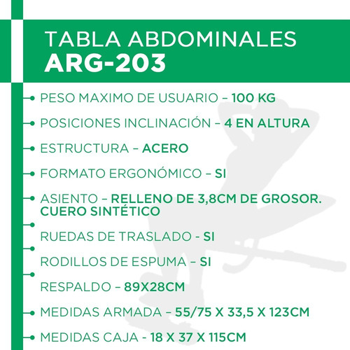 Tabla Banco De Abdominales Curva Randers Arg-203 Reforzada