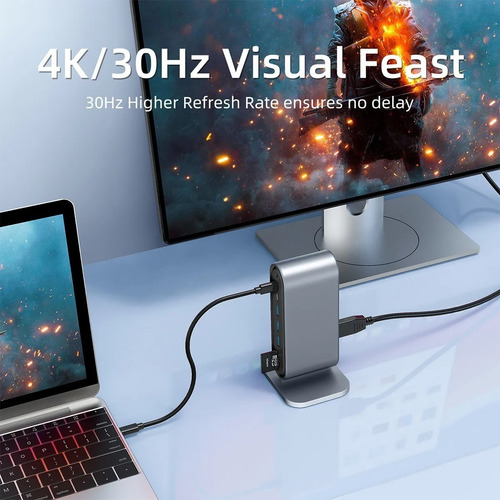 Imagen 7 de 10 de 12 En 1 Hub Usb C Hdmi 4k Vga Sd Rj45 Jack 3.5 Para Mac iPad