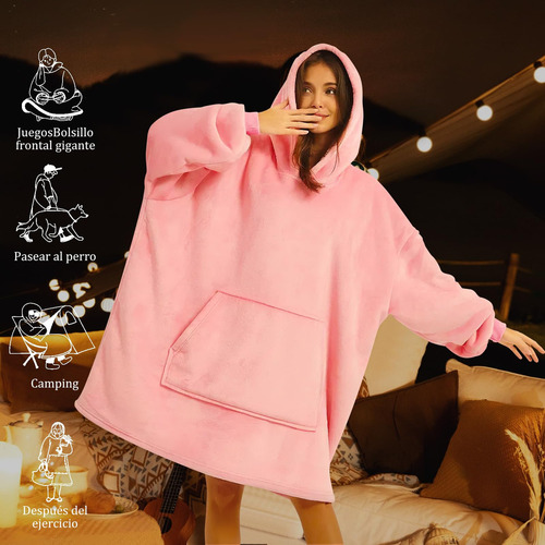 Sudadera Cobija Con Capucha Oversize, Cobija Con Mangas