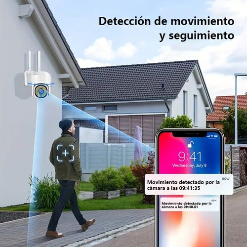 Cámara de Seguridad Exterior 8MP Inalámbrica 360° PTZ - Visión Nocturna Full Color con Detección IA Personas/Vehículos + Alarma 110dB - Alexa/Google Home - SD/Nube IP66 Antivandálico MVPSMART Q10