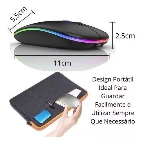 Imagem 3 de 5 de Mouse Branco Led Rgb Bluetooth Luminoso Sem Fio 2.4g