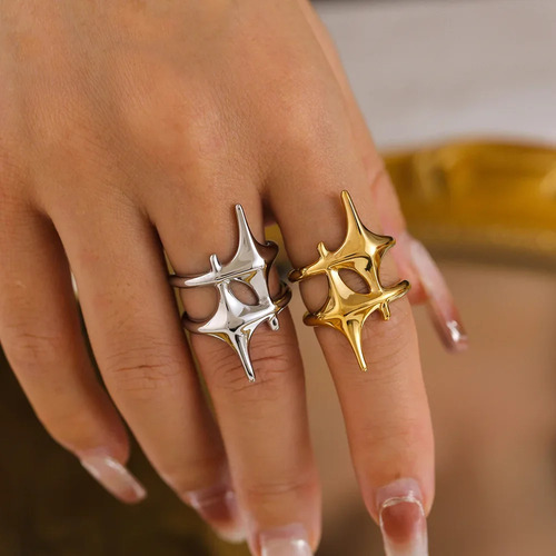 Anillo Moderno De Oro Real De 18 Quilates Chapado En Acero D