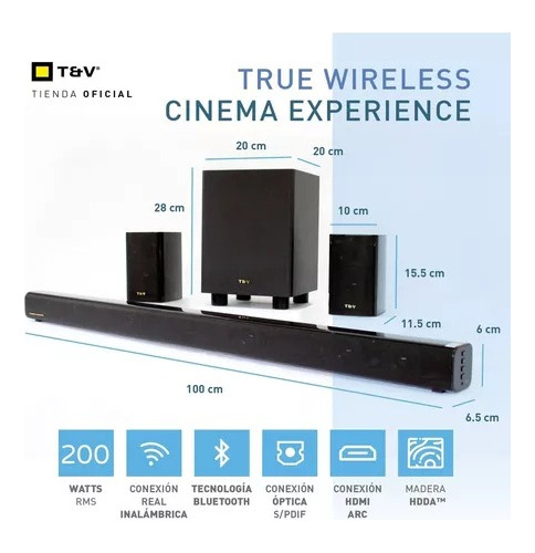 Barra De Sonido 5.1 Wireless Rein Bluetooth Optica Hdmi Arc