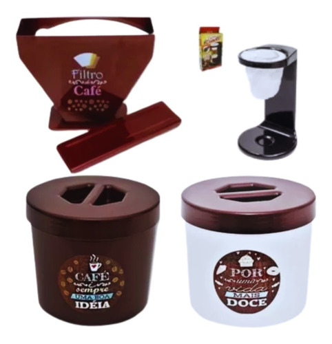 Kit 2 Potes Café E Açúcar Tampa Rosca + Porta Coador Papel 