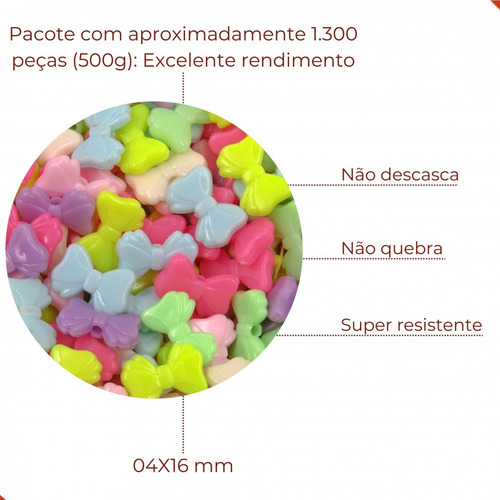 1300 Miçangas Laço Infantil 04x16mm Acrilico - Para Pulseira