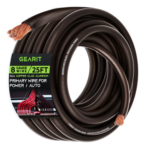 Gearit Cable De Calibre 8 (25 Pies - Negro Translucido) De A