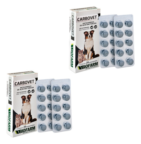 2x Carvão Ativado Para Cães E Gatos - Carbovet 20 Cp Cada Cx