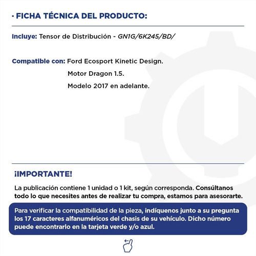 Imagen 2 de 9 de Tensor Distribución Ford Ecosport Motor Dragon 1.5 Original