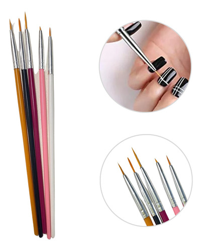 Pack Pincel Liner X 5 Unidades Decoración Uñas Nail Art