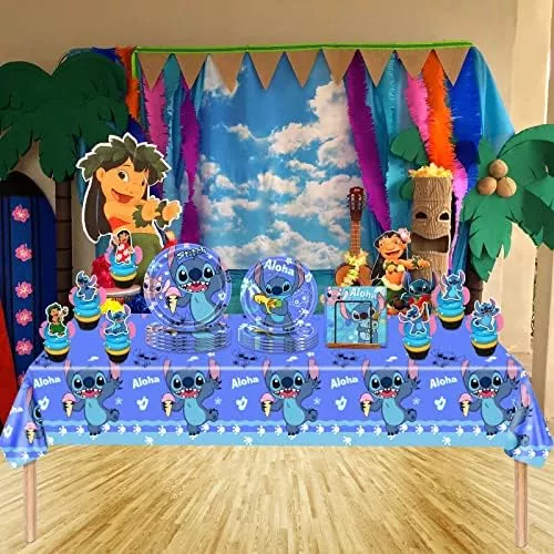 Suministros para fiestas, 20 platos y 20 servilletas, para decoraciones de  fiesta de cumpleaños temáticas de Lilo y Stitch