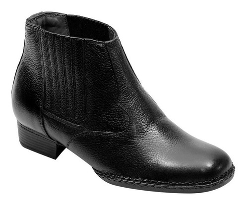 Botina Elástico Bota Masculina Couro Preta Barato Costurada