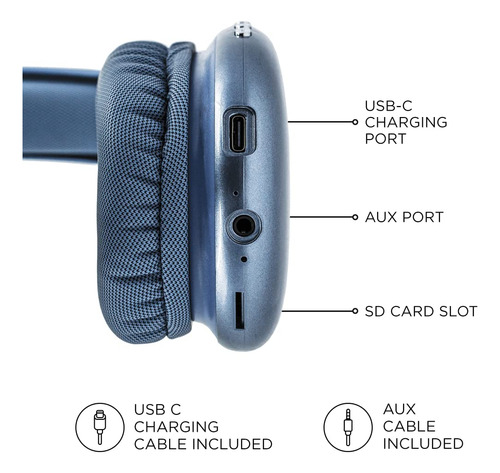Auriculares Inalámbricos Ijoy Ultra Con Micrófono, Auriculares Bluetooth Inalámbricos Recargables Para Colocar Sobre Las Orejas Con 10 Horas De Reproducción, Ranura Sd, Cable De Respaldo, Auriculares