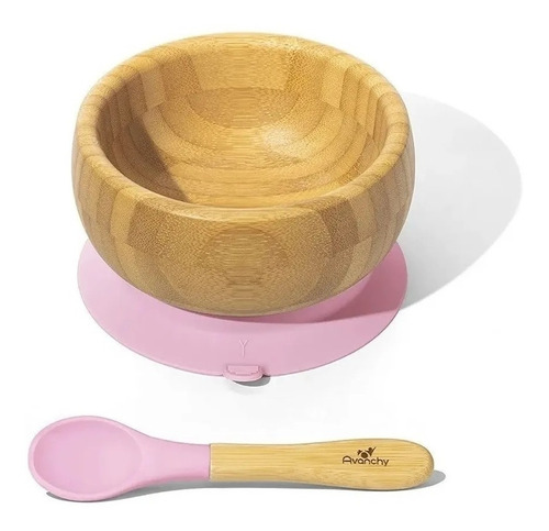Imagen 1 de 5 de Bowl Plato Bebé Madera Bamboo Bambu Silicona Cuchara Avanchy