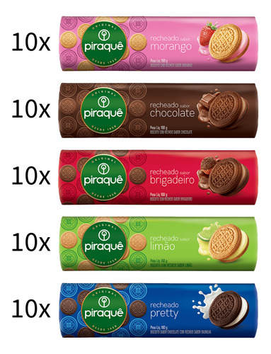 Kit 10 Biscoito Recheado Piraquê 160g - Sabores Diversos