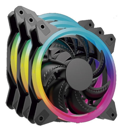 Imagen 3 de 3 de Kit 3 Ventiladores Ocelot Ogpf01 / Gamer / 120mm / Rgb