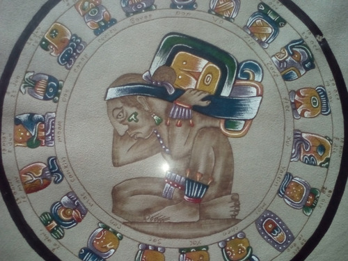 Bello Cuadro Arte  Pintura Calendario Maya Sobre Cuero