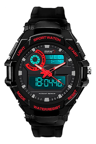 Reloj Análogo Digital Para Caballero, Steiner. Bisel Negro Fondo Rojo