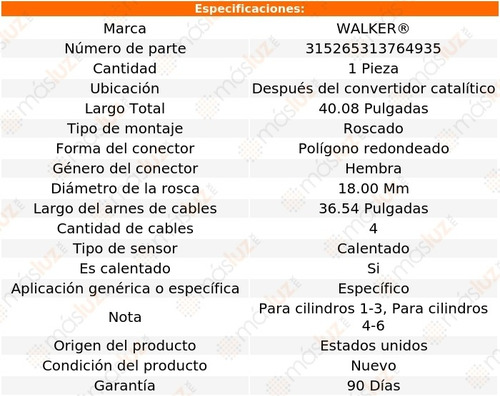 Sensor Ox O2 Después Cc Bmw 320i 2.2l 6 Cil 01/05 Walker