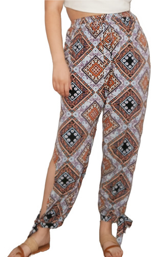 Pantalón Beige Estampado Pañuelo, Tallas Extras 1xl 2xl 3xl