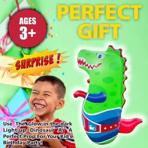 Saco De Boxeo Infantil Inflable Con Guantes - Diseño De Dinosaurio Y Diana, Ideal Para Jugar Y Entrenar