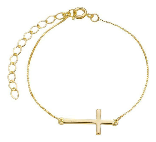 Pulseira Cruz Folheada Ouro 18k 2cm X 1,1cm 17cm