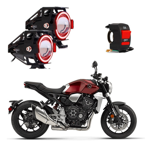 Par Farol Milha Angel Eye U7 Mini Vermelho Moto Cb1000r 2013