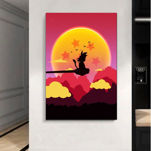 Cuadro Decorativo Goku Nube Voladora Paisaje Arte 50x75cm