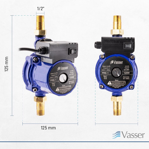 Imagen 6 de 12 de Bomba Presurizadora Vasser Pre1 9mts 1-2 Baños Calefon 120 W
