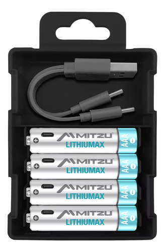 Pack 4 Baterías Recargables Aaa De Litio 390mah Cargador Usb