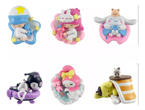 Set 6 Figuras Sanrio Sleep Safe Kuromi My Melody Twin Stars