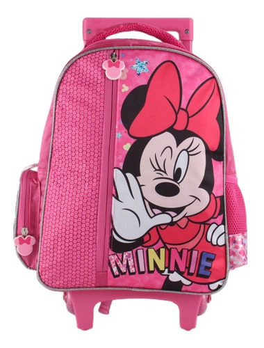 Mochila Con Ruedas Minnie Mouse Lentejuelas Mn78389 Color Fucsia