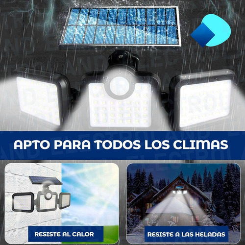 Reflector Led Solar 3 Cuerpos Exterior Cobertura 270º 108led