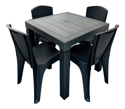 Set Mesa Alta Y Sillas Simil Rattan Resistente Exterior 