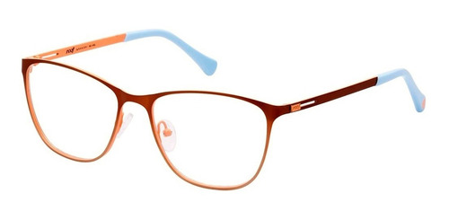 Anteojos Armazones Marcos Reef 5215 Color Naranja Oscuro Metalico - Interior Salmon - Terminales Celeste Glaciar