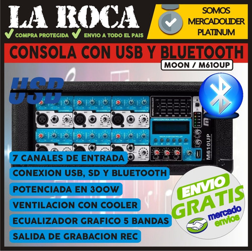 Consola Potenciada Moon M610up 7 Canales 200w Usb La Roca