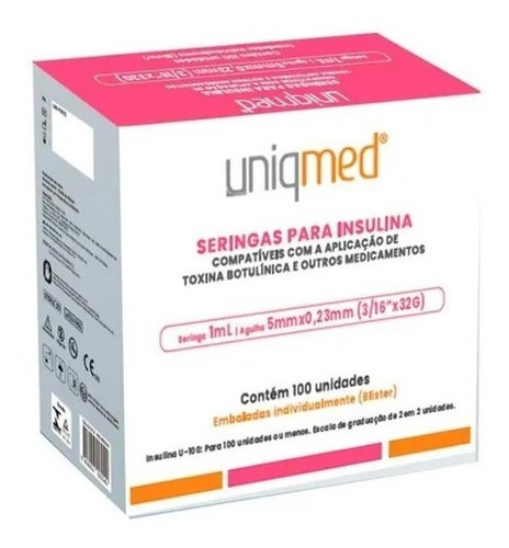 Seringas Para Toxina Botox Insulina Uniqmed 1,0mlx5mm X 32g