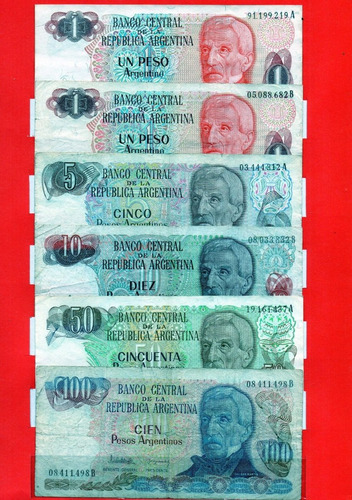 Billetes Pesos Argentinos, Lindo Lote De 6, Mira !!!!