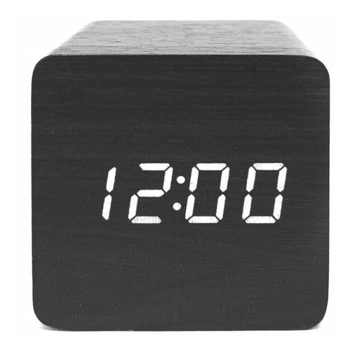 Reloj Despertador Cúbico Negro Con Led Blanco