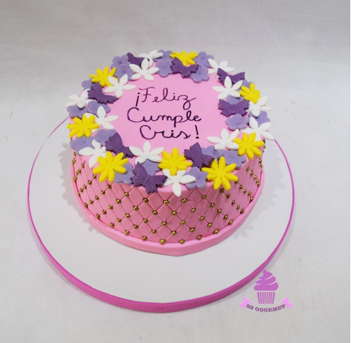 Torta Flores Capitone Perlas Rosas - Tematica Personalizada