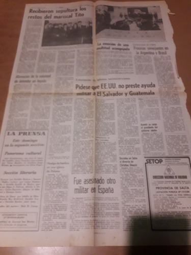 Tapa Diario La Prensa 09 05 1980 Tito Juegos Olímpicos Rusia (Usado)