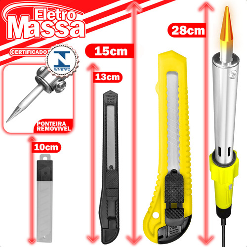Ferro De Solda Com Suporte 100w Lápis 220v Ponta Fina E Kit Estilete Com Trava 10 Lamina