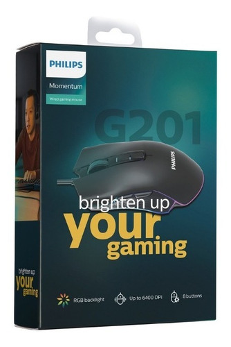 Mouse Gamer Philips G201 9 Botones Luces Rgb 6400 Dpi Usb 