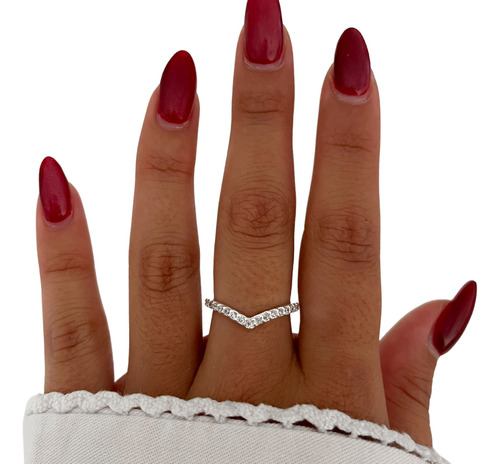 Anillo En Forma V Pico Cubic Brillo Minimalista De Plata Plateado 7