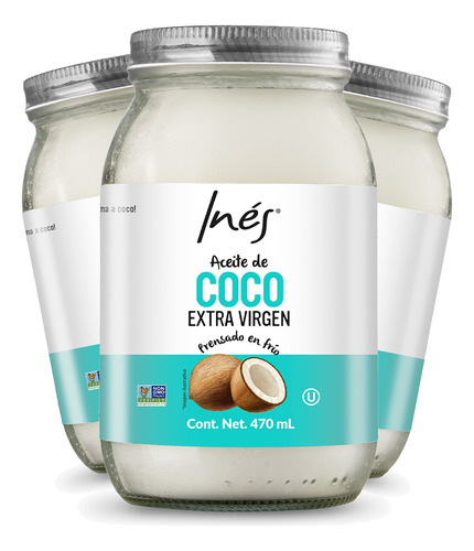 Aceite De Coco Extra Virgen Inés 470ml (3 Pack)