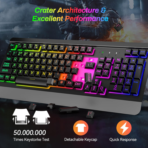 Teclado Para Juegos Iluminado, Retroiluminación Arcoíris Y S Color Idioma