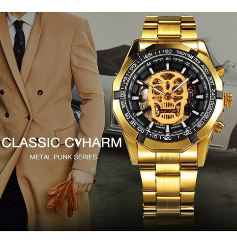 Imagen 2 de 6 de Winner Men Reloj Automático Con Diseño De Calavera Luminosa