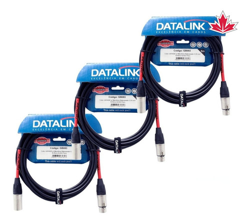 Kit 3 Cabo Balanceado Datalink Garage Microfone Xlr Xlr 5 M